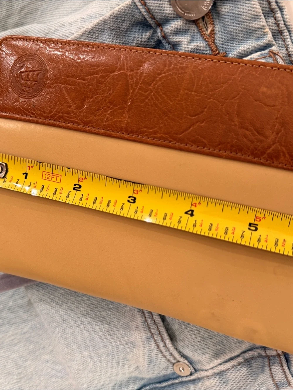 Vintage Leather Passport Holder Travel Wallet Tan Brown Sailboat Logo